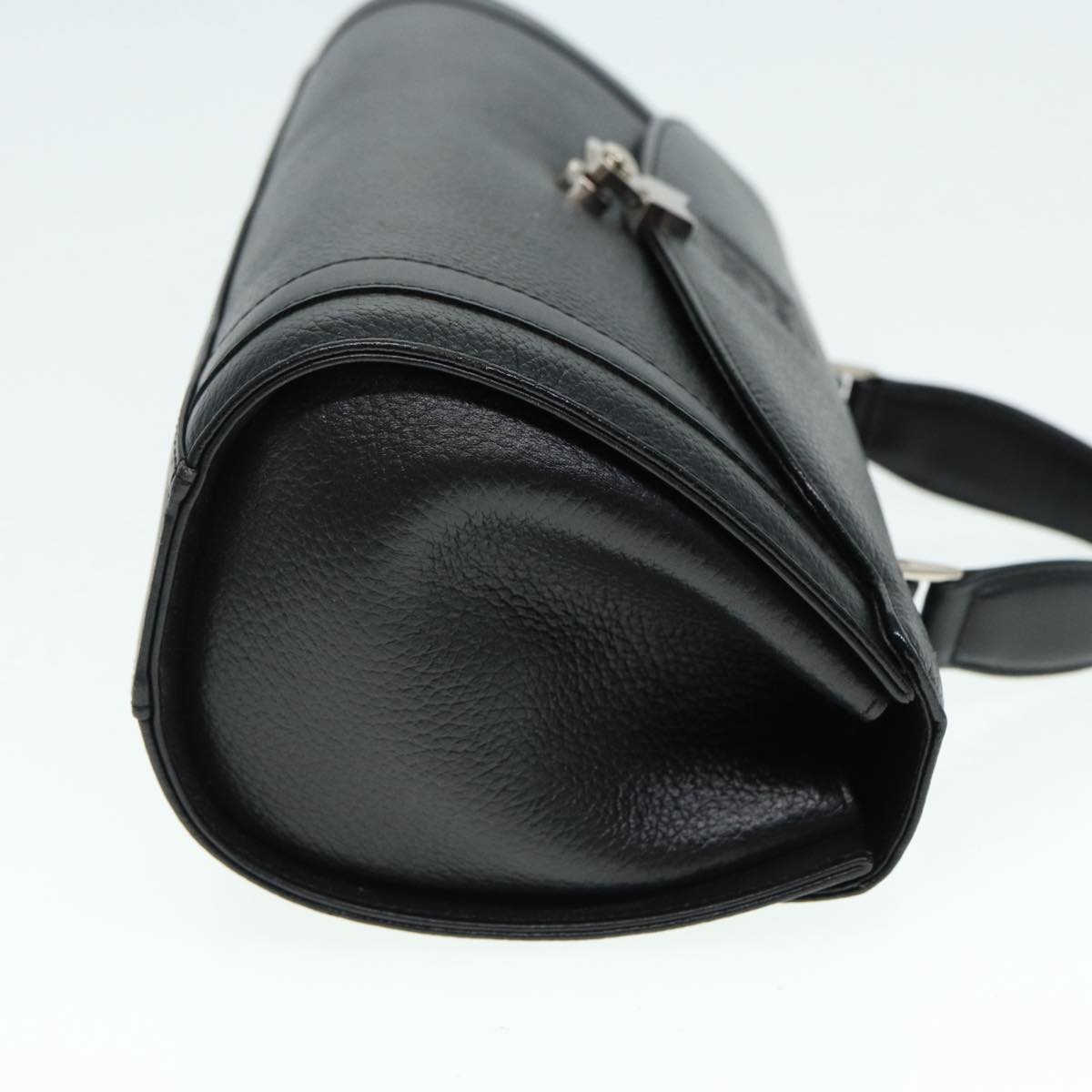 Burberrys Hand Bag Leather Black Silver Auth 88770