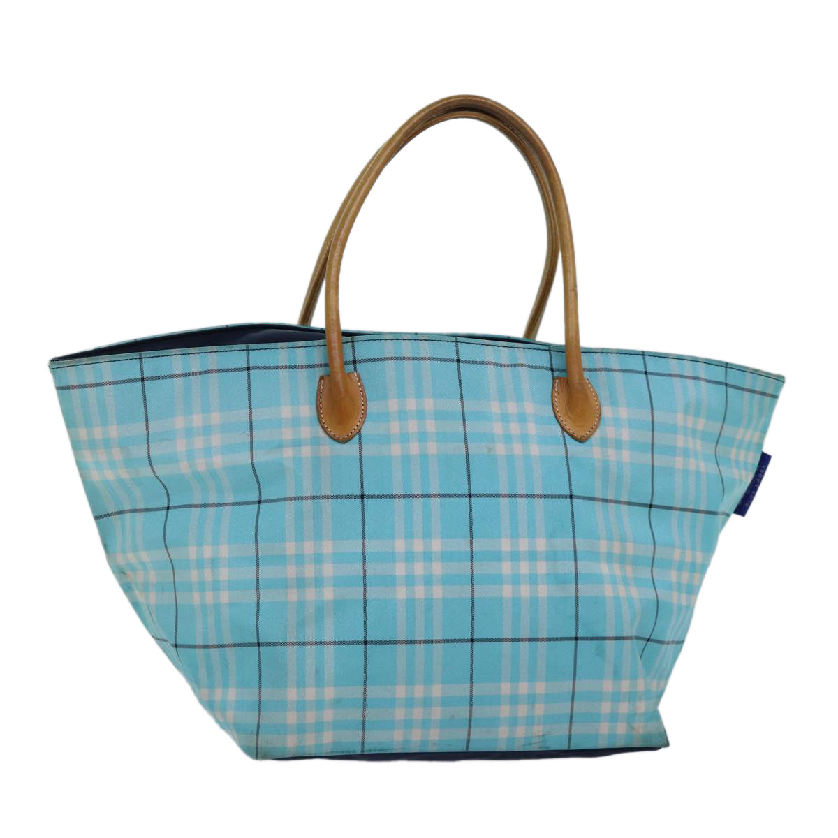 Burberrys Nova Check Blue Label Tote Bag Nylon Light Blue Silver Auth 88783