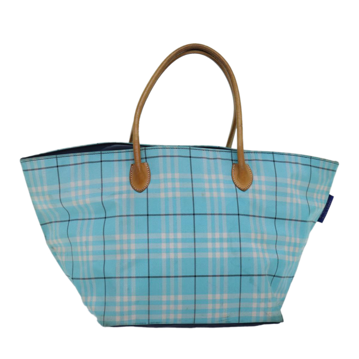 Burberrys Nova Check Blue Label Tote Bag Nylon Light Blue Silver Auth 88783