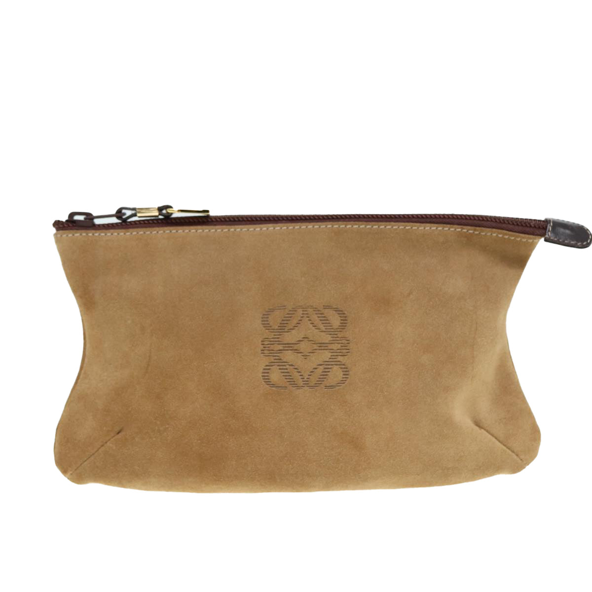 LOEWE Anagram Pouch Suede Brown Gold Auth 88791