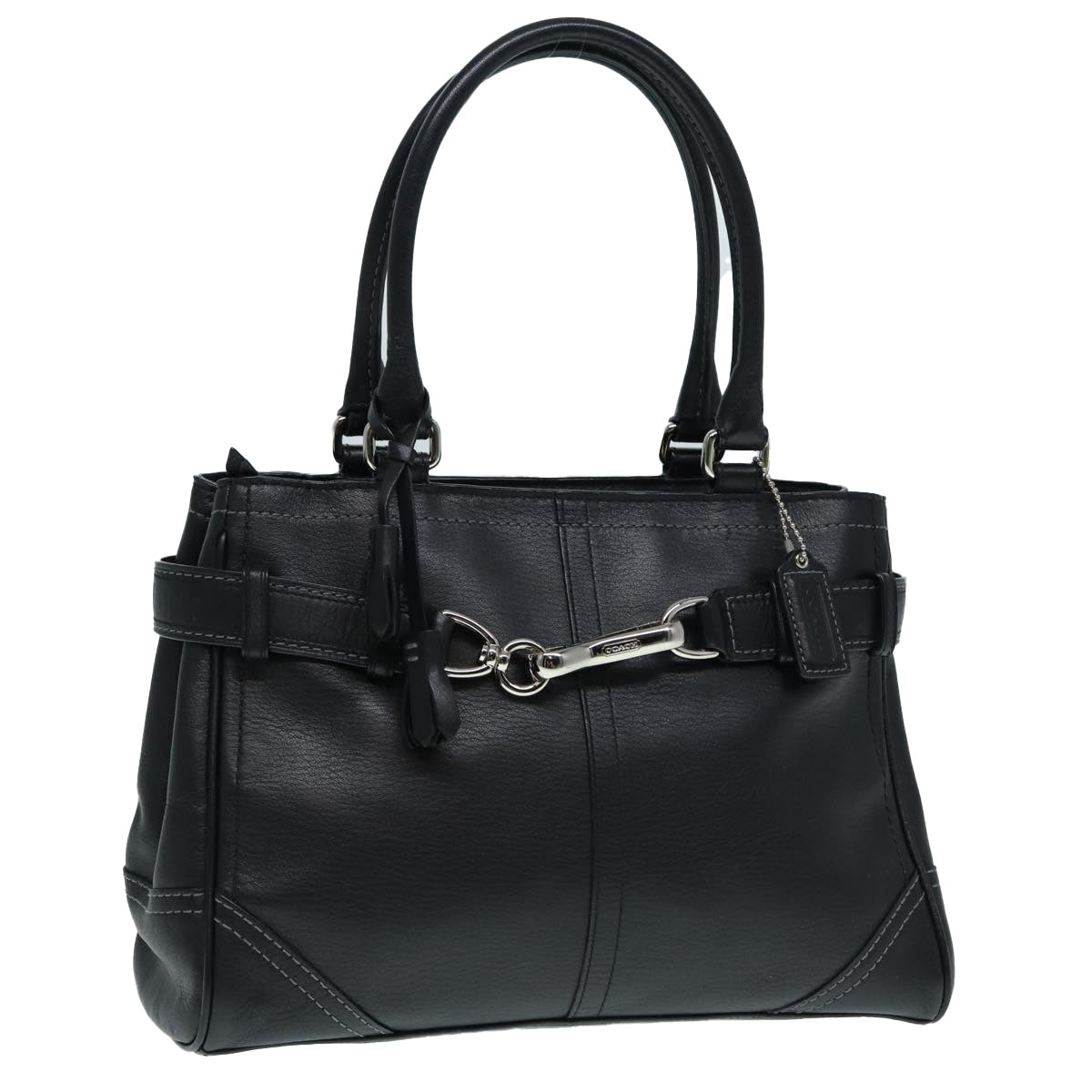 Coach Hand Bag Leather Black Silver Auth 88793