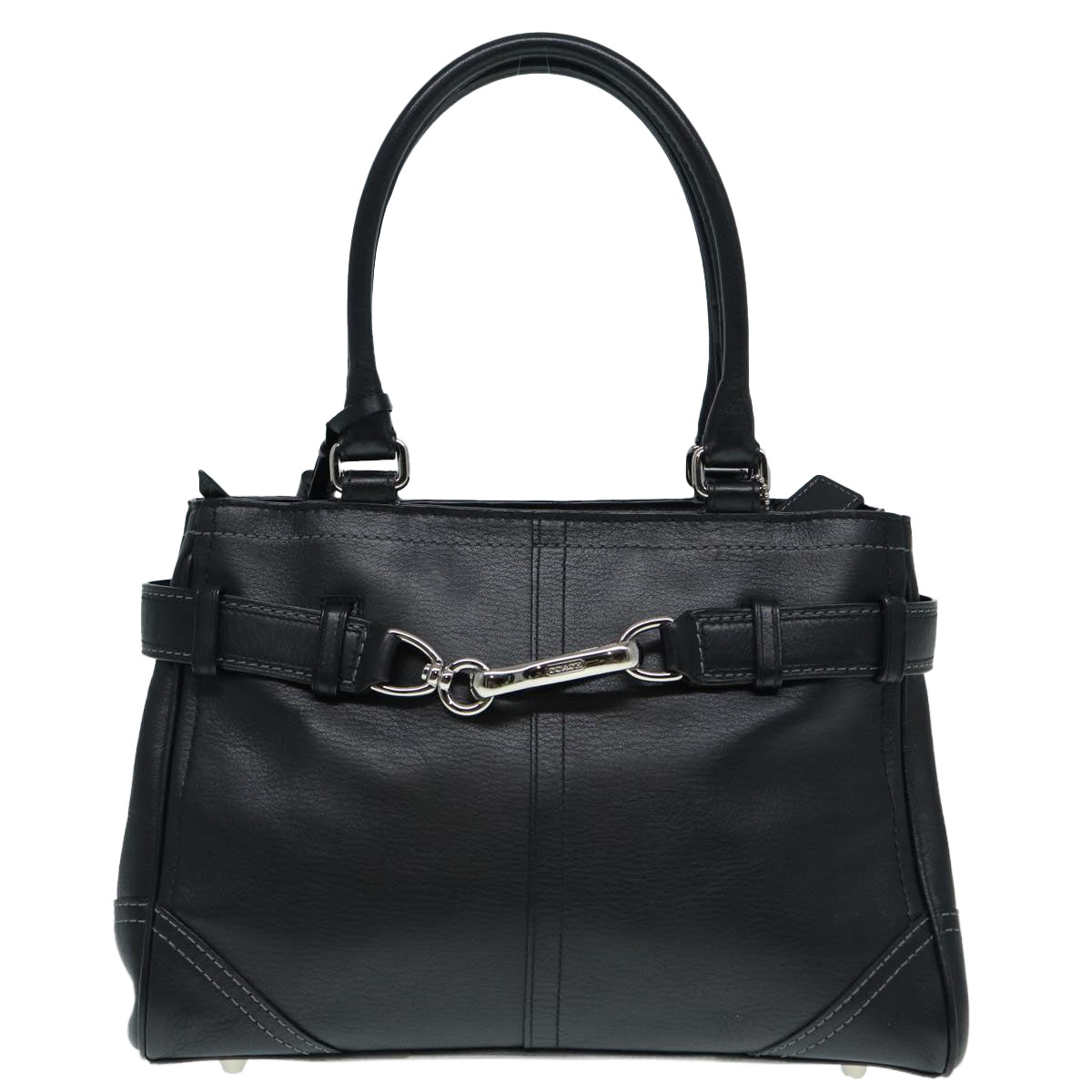 Coach Hand Bag Leather Black Silver Auth 88793