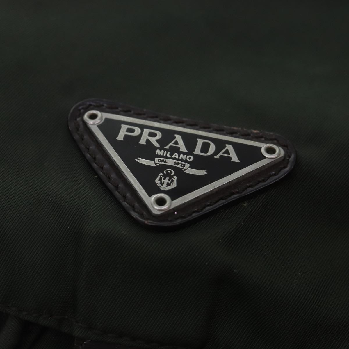 PRADA Backpack Nylon Khaki Brown Silver Auth 88801