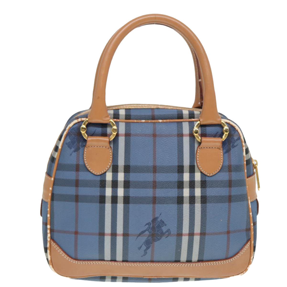 Burberrys Nova Check Hand Bag PVC Leather 2way Blue Brown Auth 88819