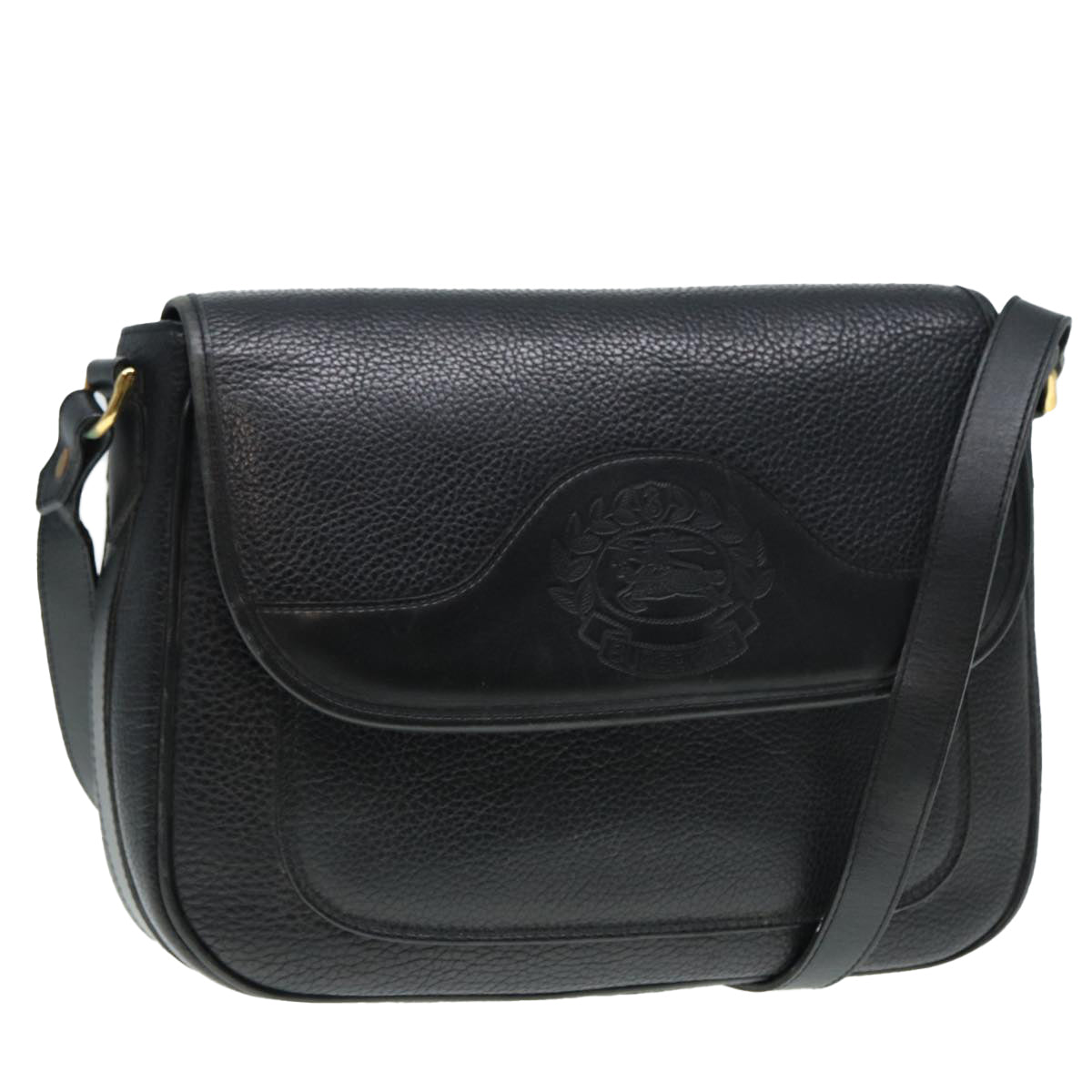 Burberrys Leather Shoulder Bag Black Gold Auth 88821