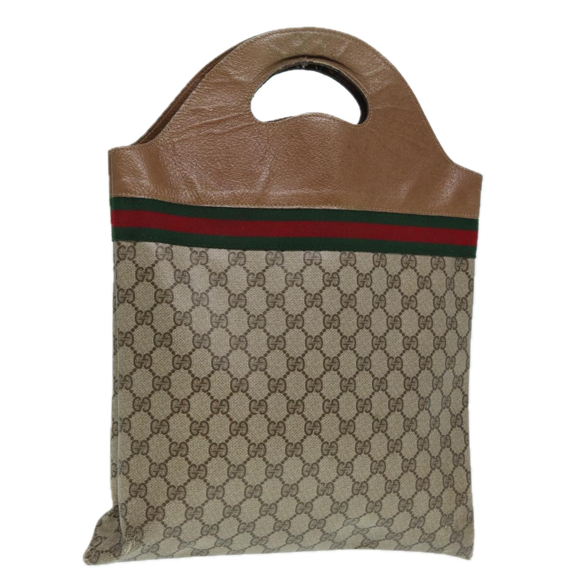 GUCCI GG Supreme Web Sherry Line Hand Bag PVC Leather Beige Auth 88823