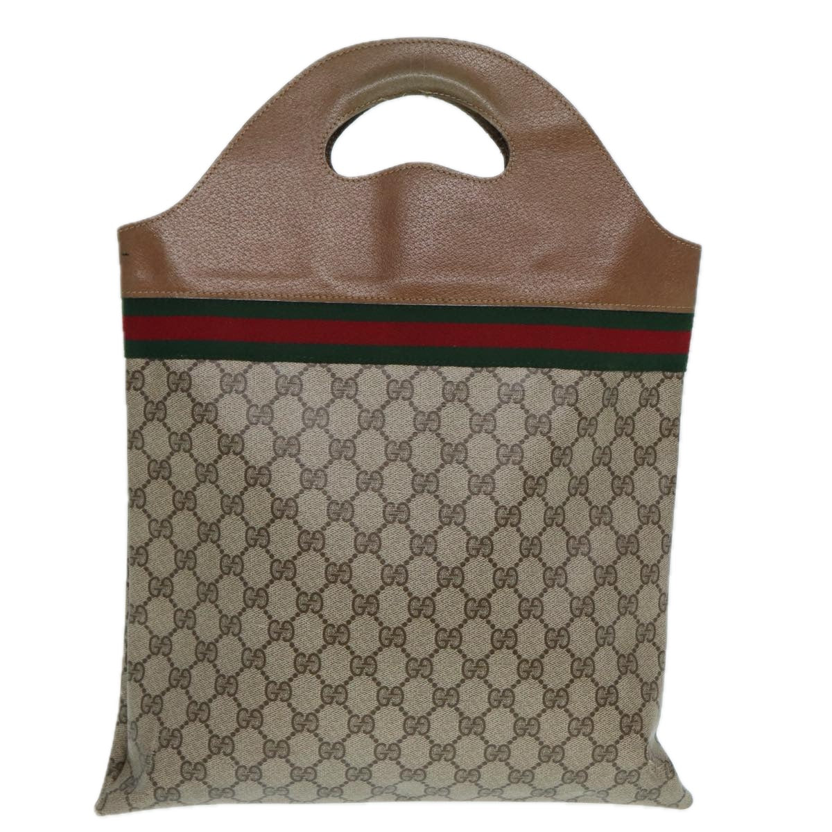 GUCCI GG Supreme Web Sherry Line Hand Bag PVC Leather Beige Auth 88823