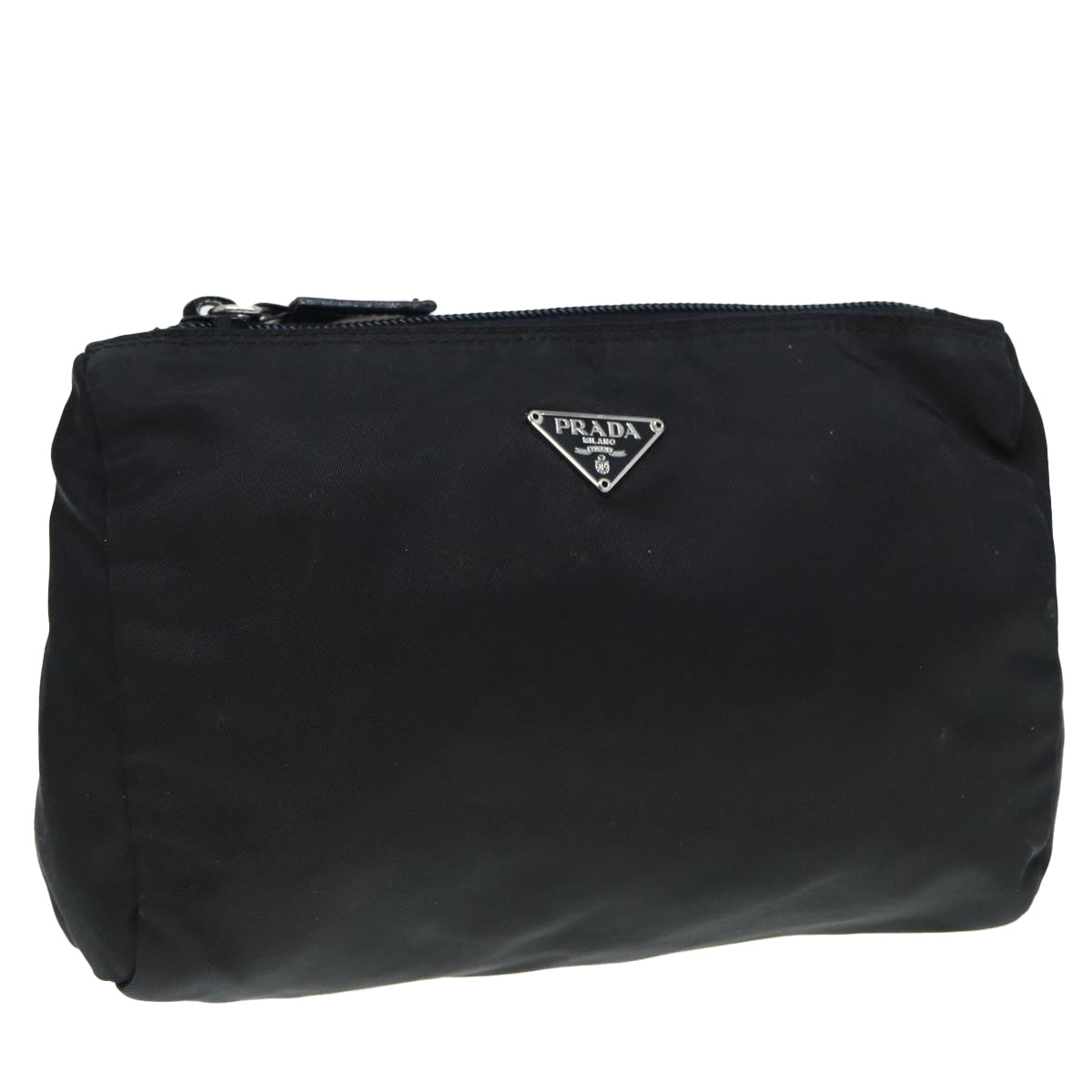 PRADA Pouch Nylon Black Silver Auth 88824