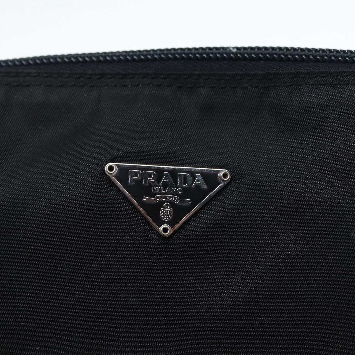 PRADA Pouch Nylon Black Silver Auth 88824