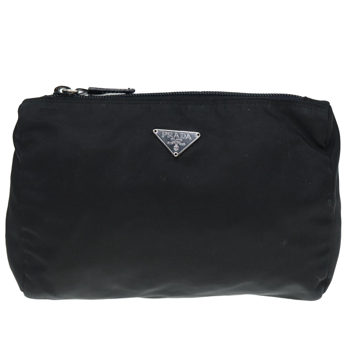 PRADA Pouch Nylon Black Silver Auth 88824