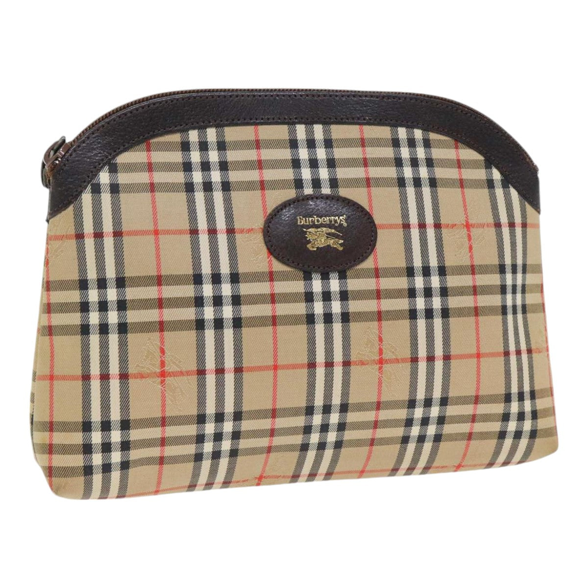 Burberrys Nova Check Pouch Canvas Beige Auth 88825