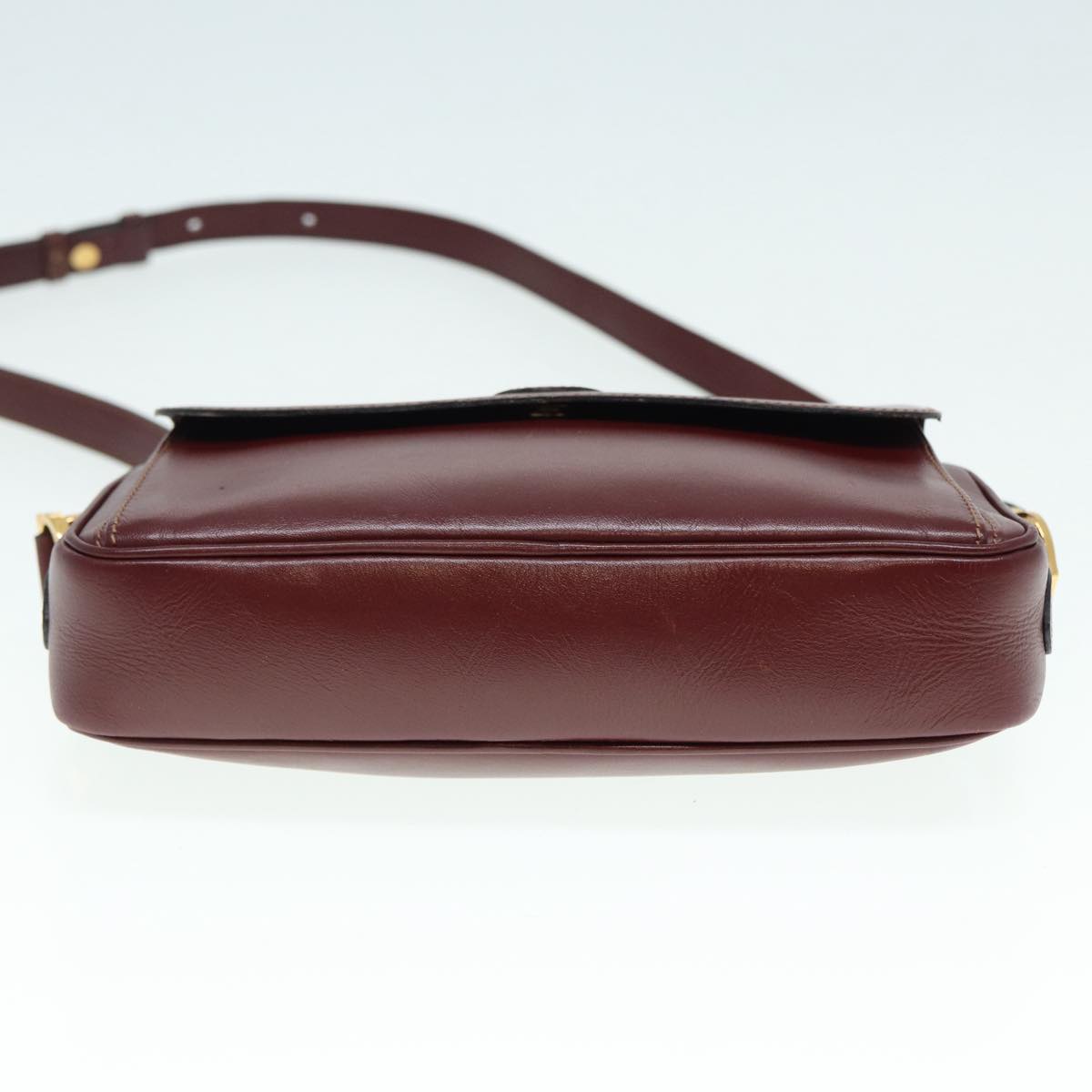 CARTIER Shoulder Bag Leather Red Gold Auth 88833