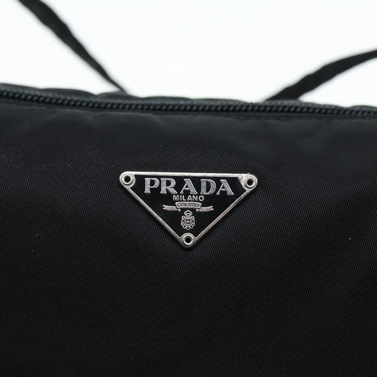 PRADA Accessory Pouch Nylon Black Silver Auth 88835