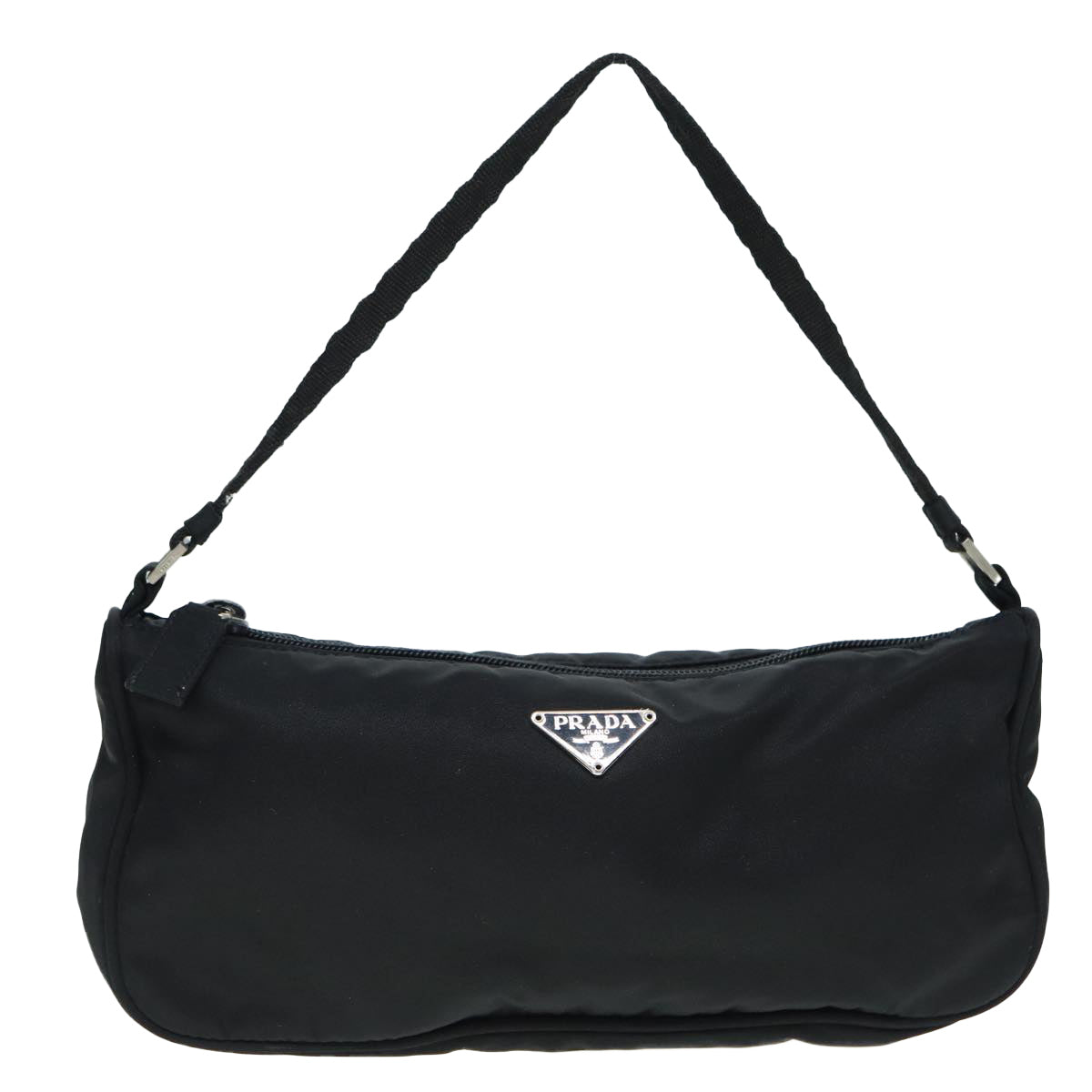 PRADA Accessory Pouch Nylon Black Silver Auth 88835