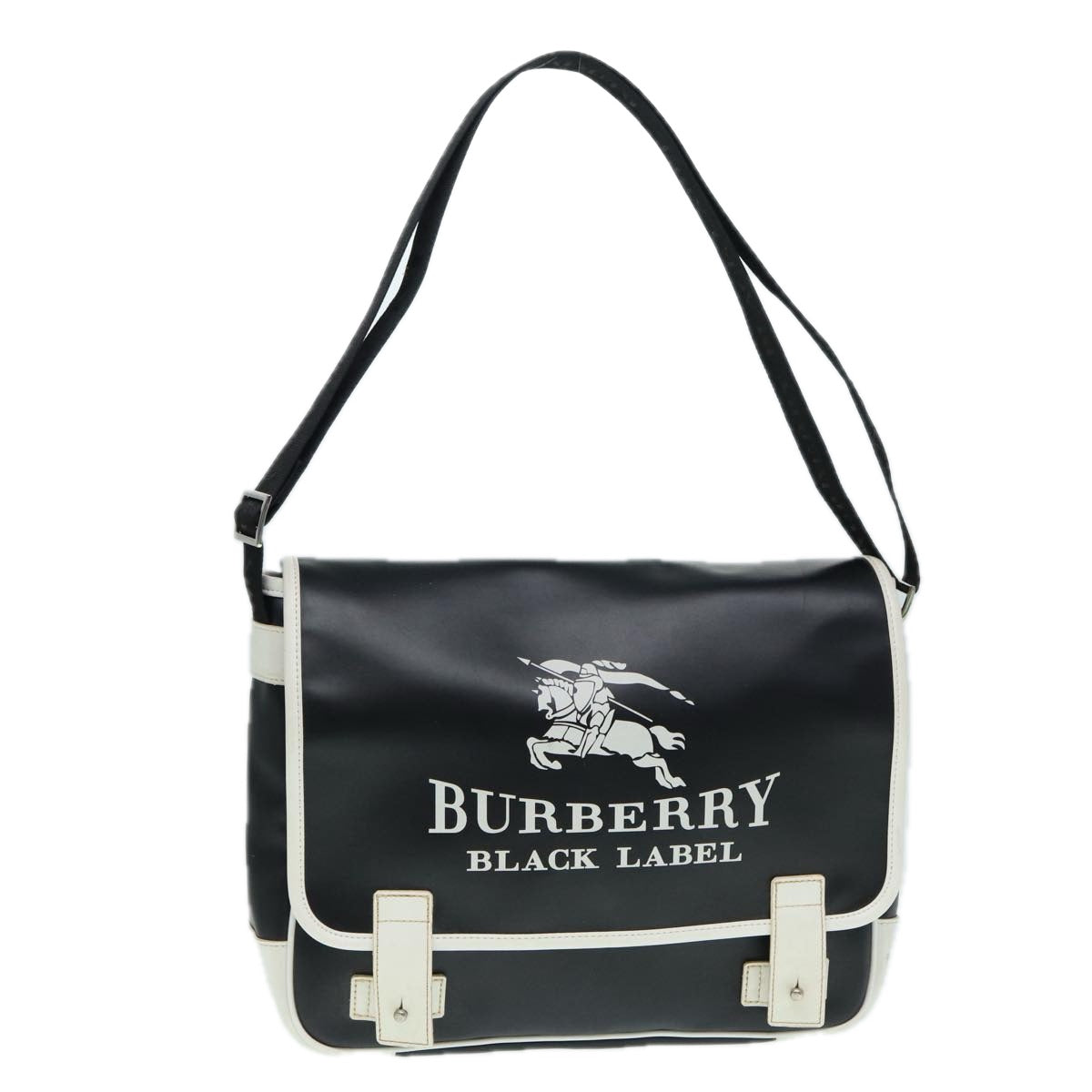 BURBERRY Black Label Shoulder Bag PVC Canvas Black White Silver Auth 88840