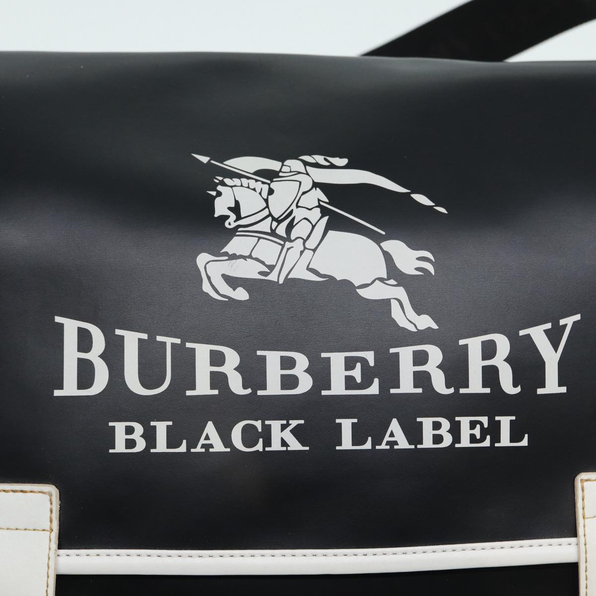 BURBERRY Black Label Shoulder Bag PVC Canvas Black White Silver Auth 88840