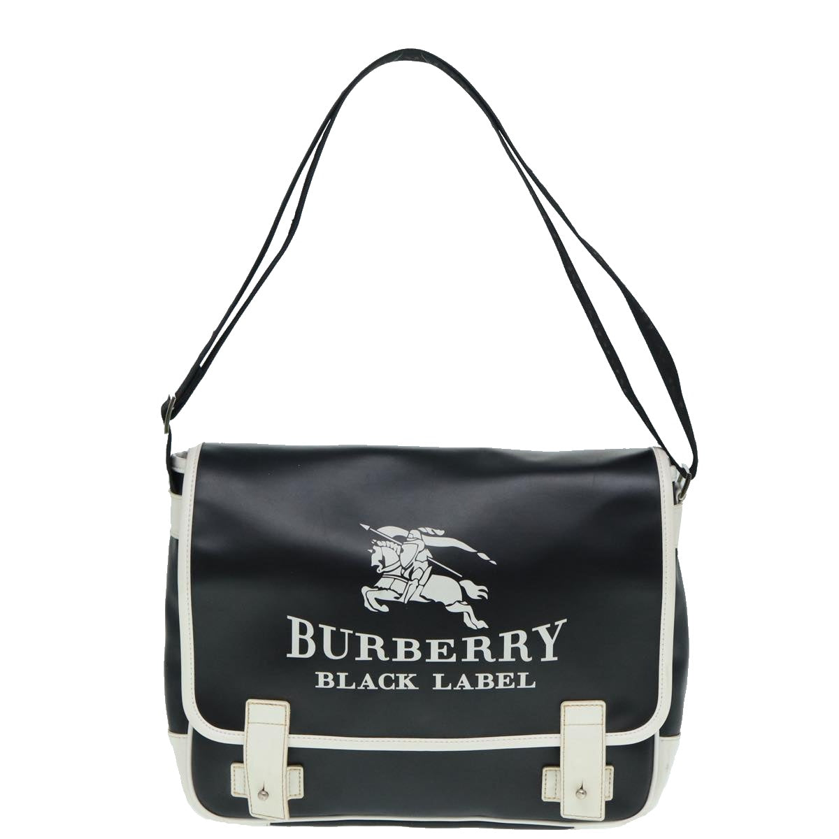 BURBERRY Black Label Shoulder Bag PVC Canvas Black White Silver Auth 88840