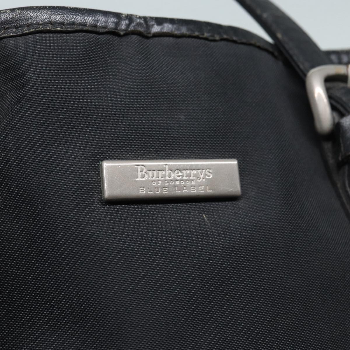 Burberrys Nova Check Blue Label Shoulder Bag Nylon Black Silver Auth 88847