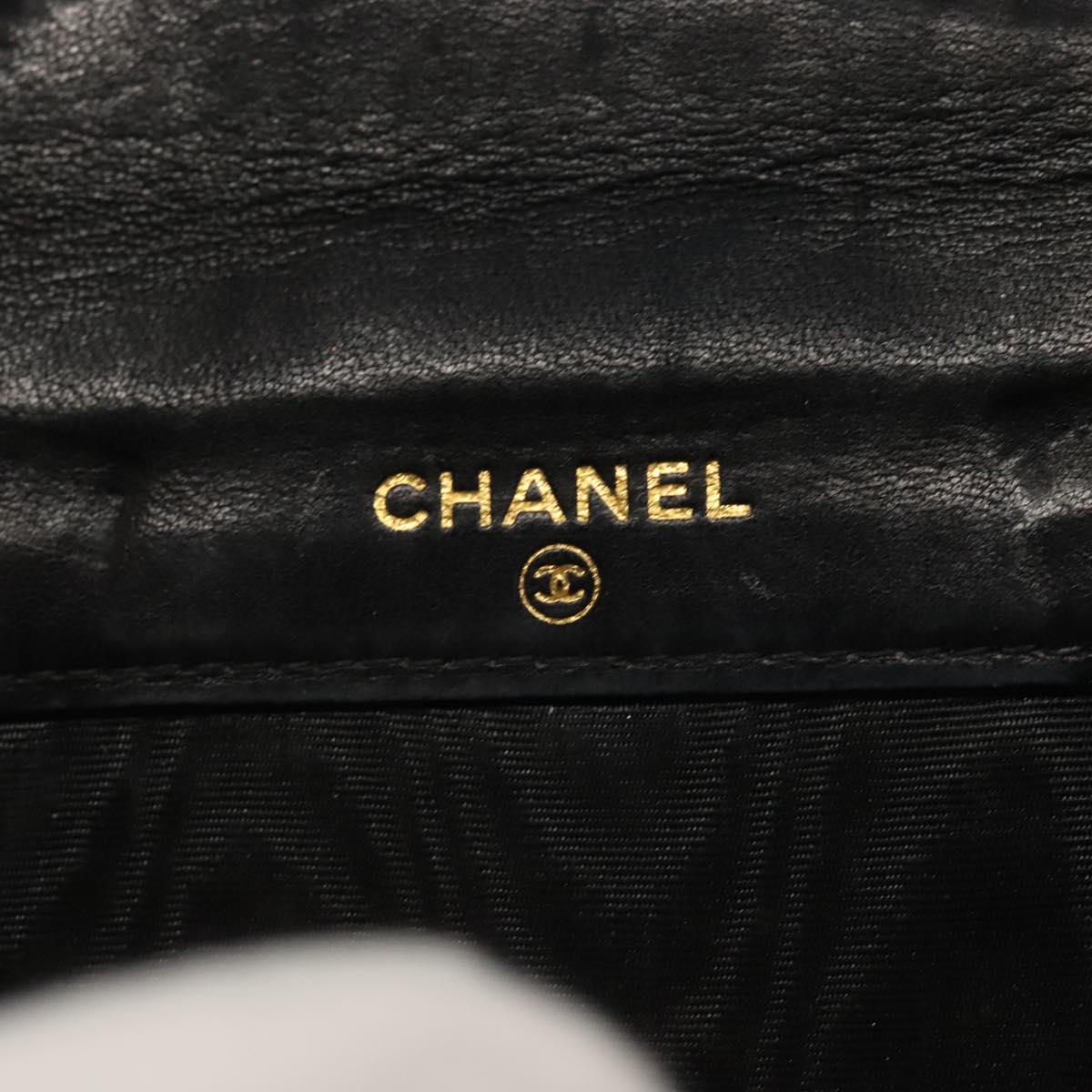 CHANEL COCO Mark Wallet Caviar Skin Black Gold CC Auth 88848