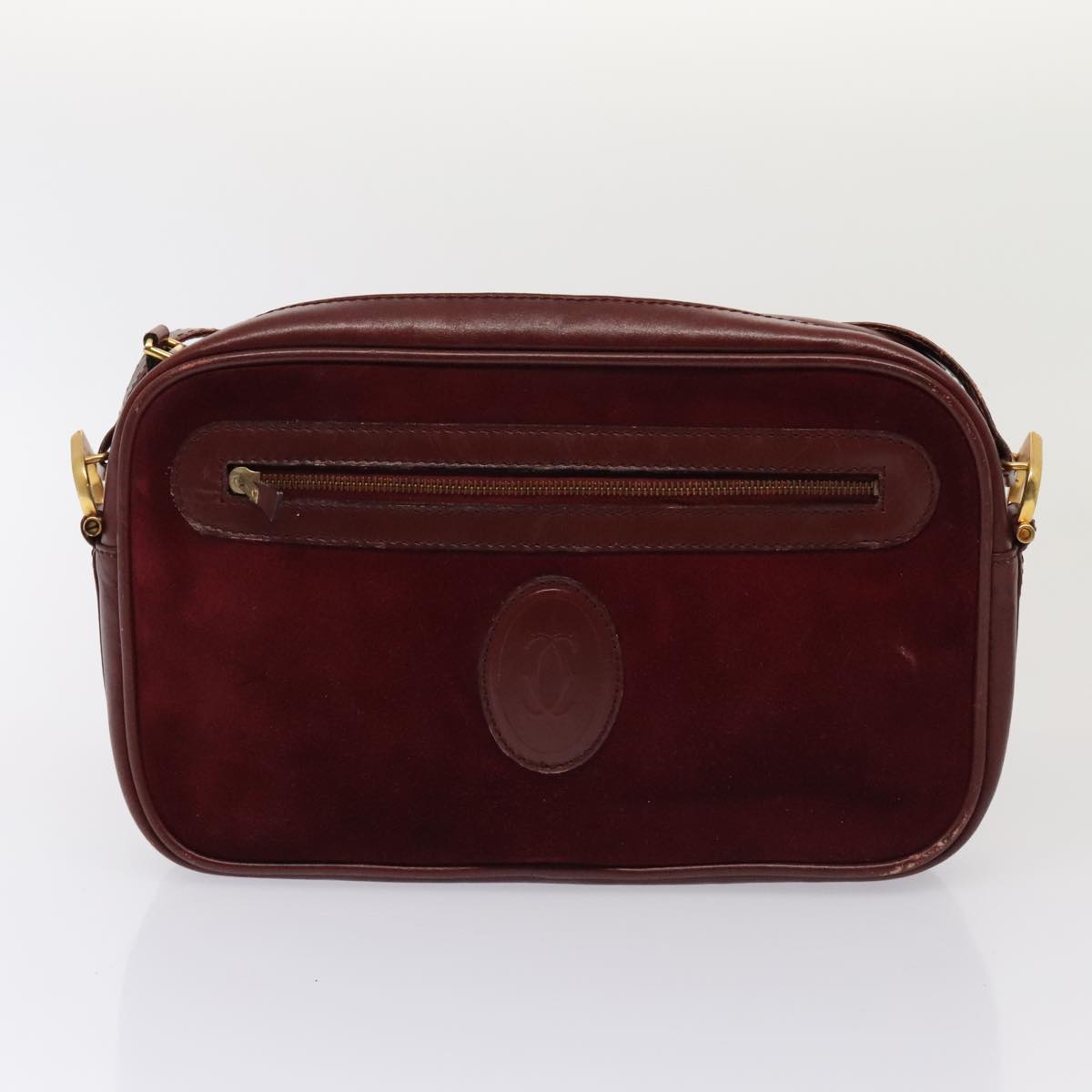 CARTIER Clutch Bag Leather Suede 2Set Bordeaux Auth 88864