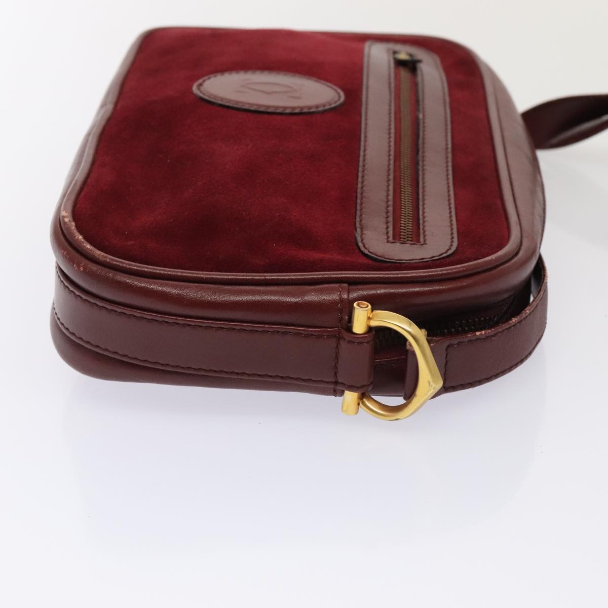 CARTIER Clutch Bag Leather Suede 2Set Bordeaux Auth 88864