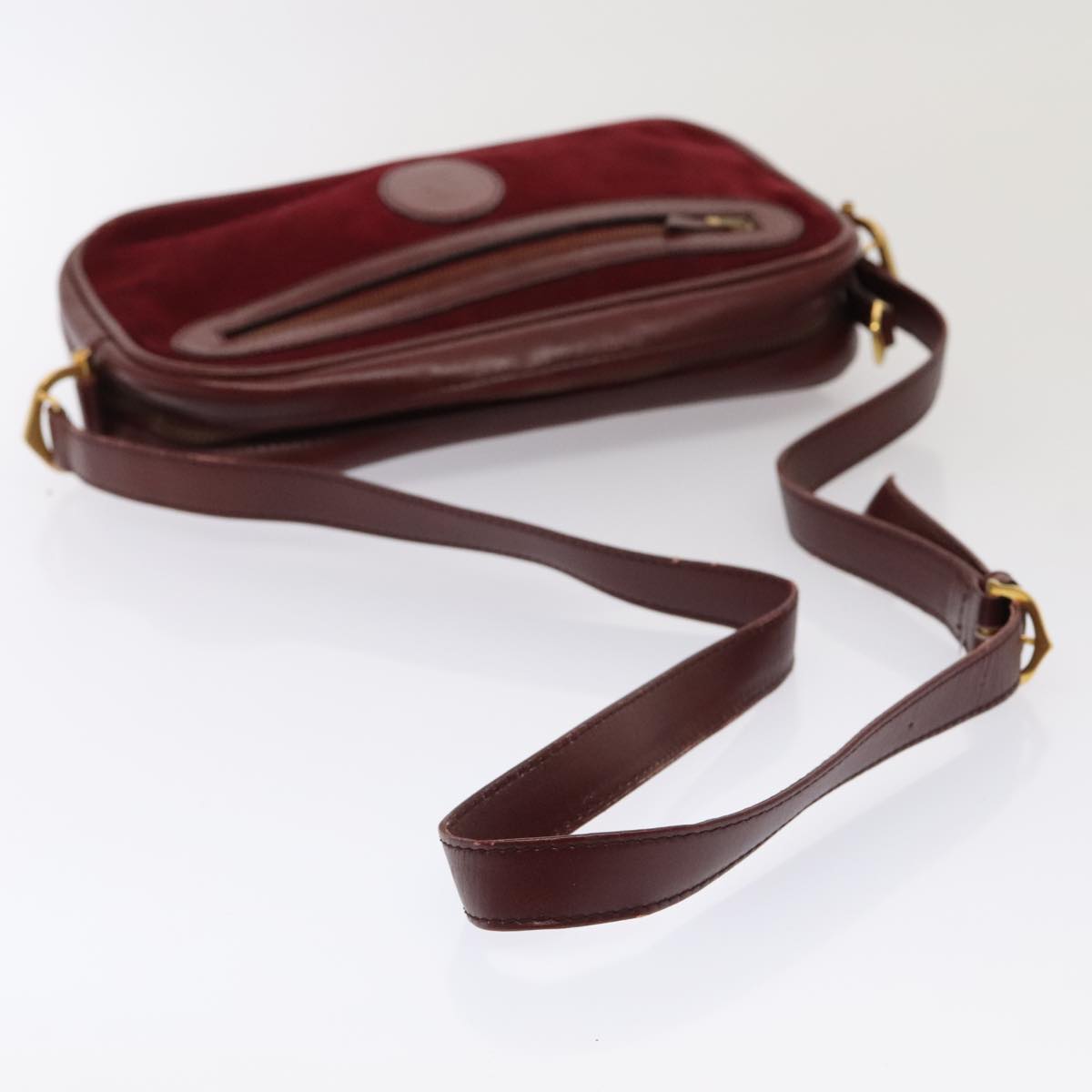 CARTIER Clutch Bag Leather Suede 2Set Bordeaux Auth 88864