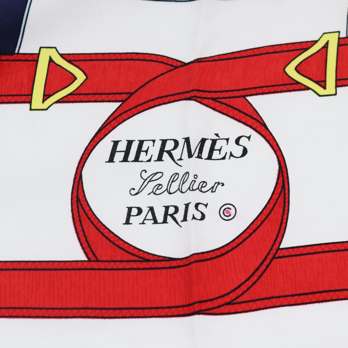 HERMES Carre 90 Scarf ""Eperon d'or Tellier""  Silk Navy Auth 88873