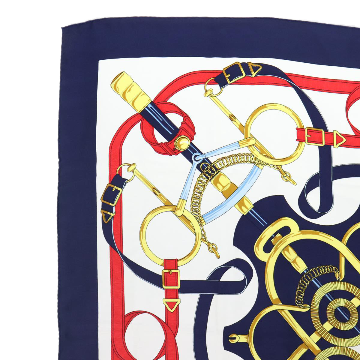 HERMES Carre 90 Scarf ""Eperon d'or Tellier""  Silk Navy Auth 88873