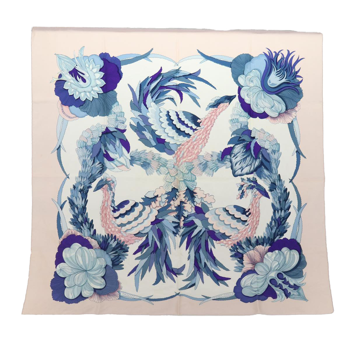 HERMES Carre 90 Scarf ”Tahiti” Silk Pink White Auth 88874