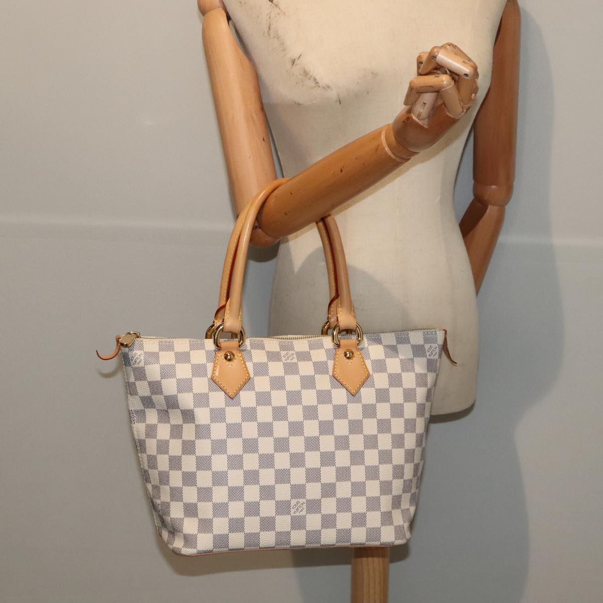 LOUIS VUITTON Damier Azur Saleya PM Tote Bag N51186 LV Auth 88918V