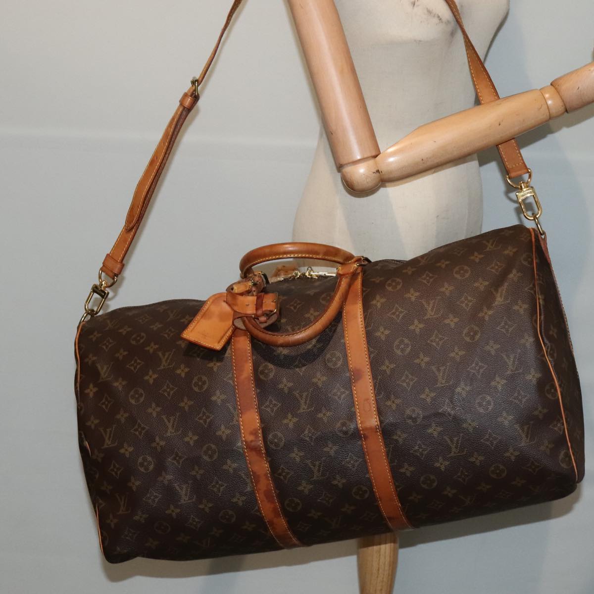 LOUIS VUITTON Monogram Keepall Bandouliere 55 Boston Bag M41414 LV Auth 88923