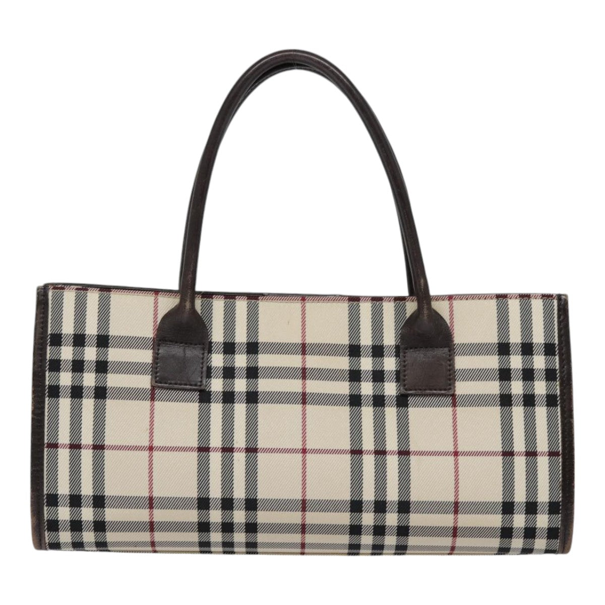 BURBERRY Nova Check Hand Bag Nylon Leather Beige Silver Auth 88966