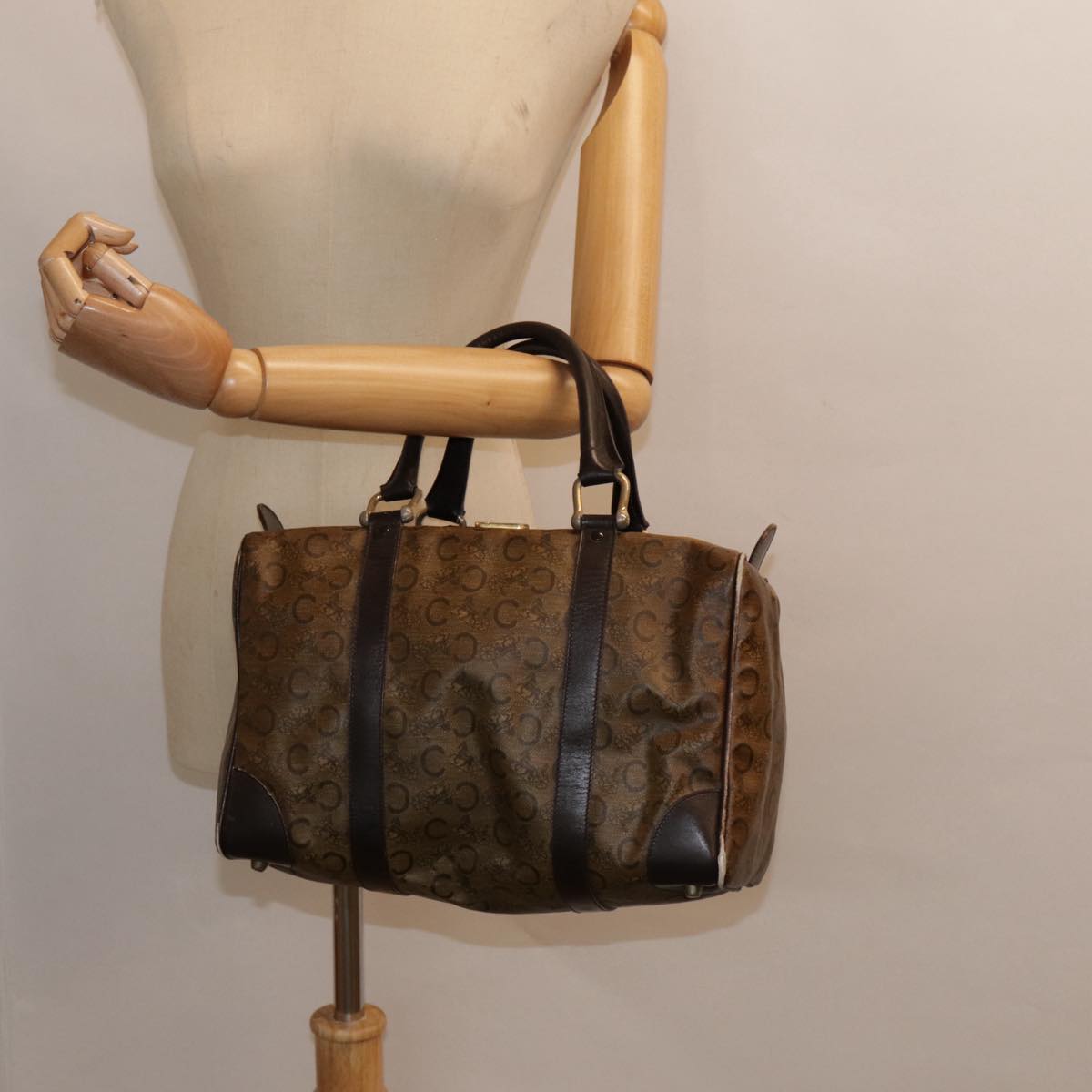 CELINE C Macadam Canvas Hand Bag Brown Gold Auth 88971