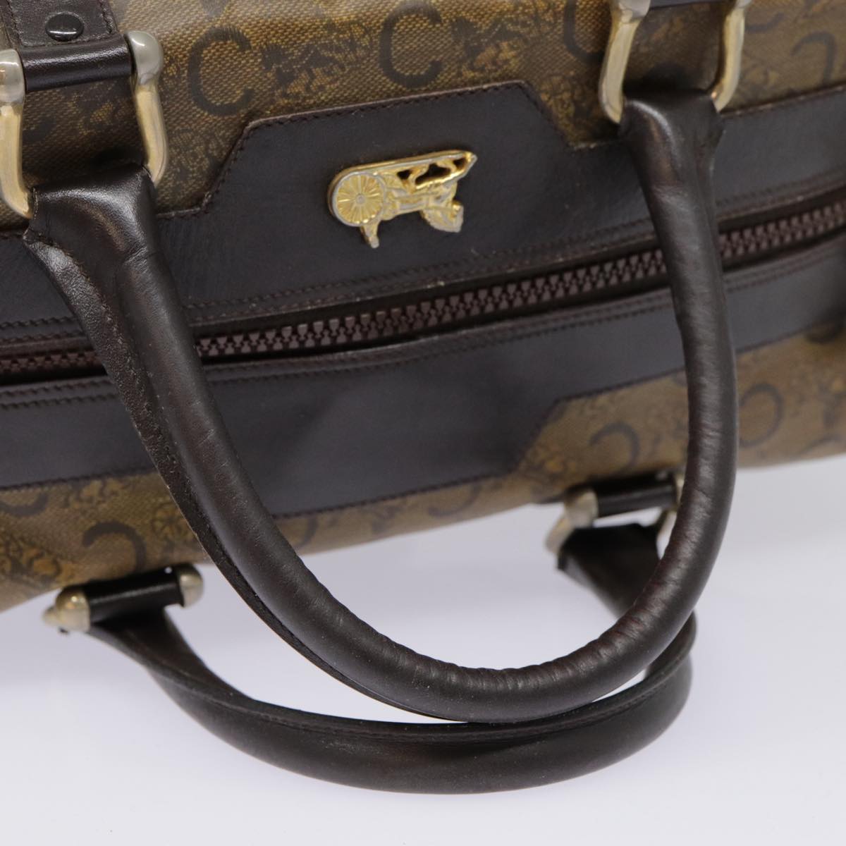 CELINE C Macadam Canvas Hand Bag Brown Gold Auth 88971