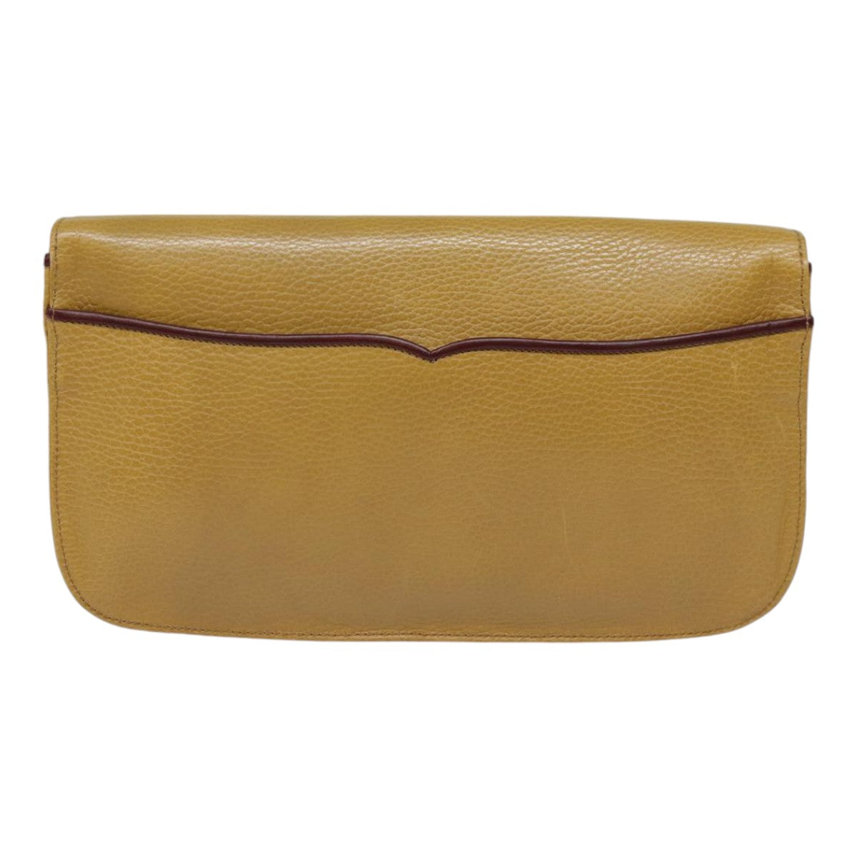 CARTIER Clutch Bag Leather Beige Gold Auth 88975