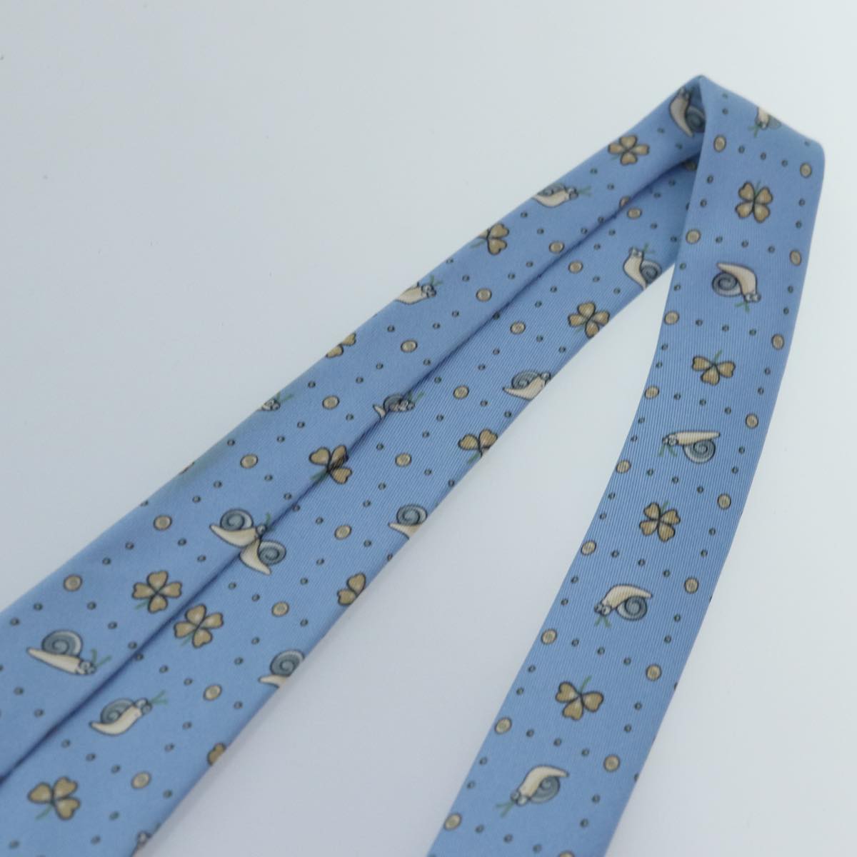 HERMES Necktie Silk Light Blue Auth 89007