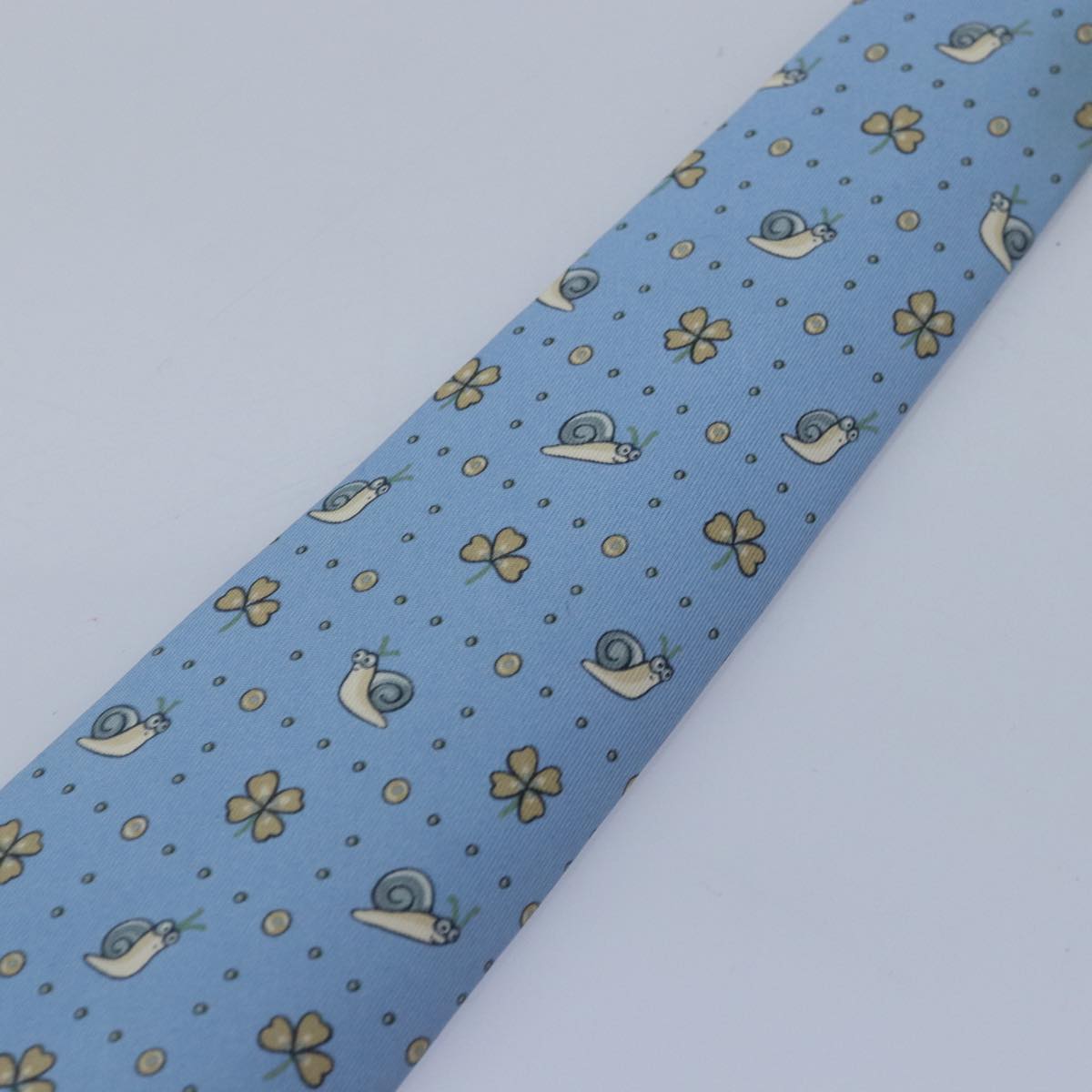 HERMES Necktie Silk Light Blue Auth 89007