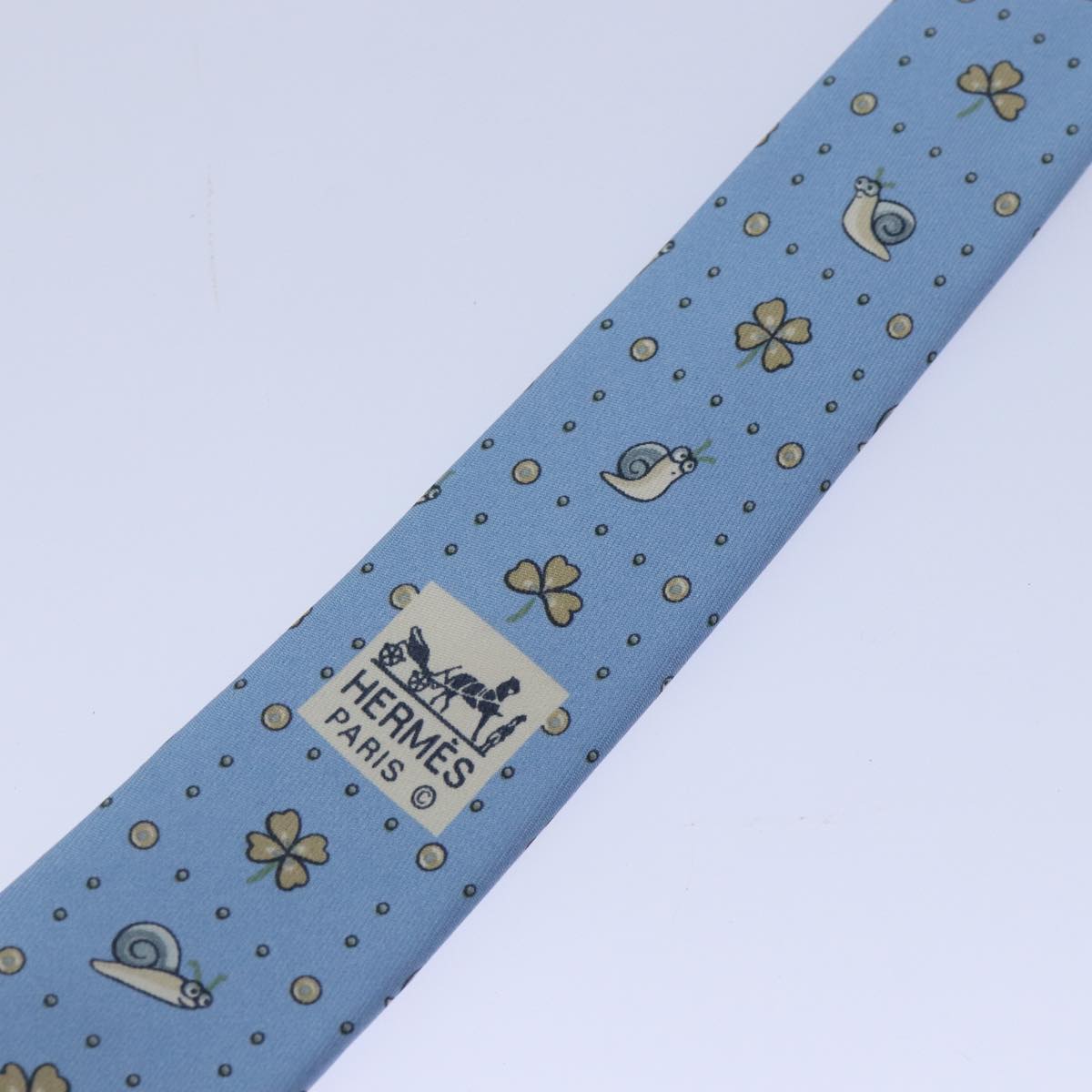 HERMES Necktie Silk Light Blue Auth 89007