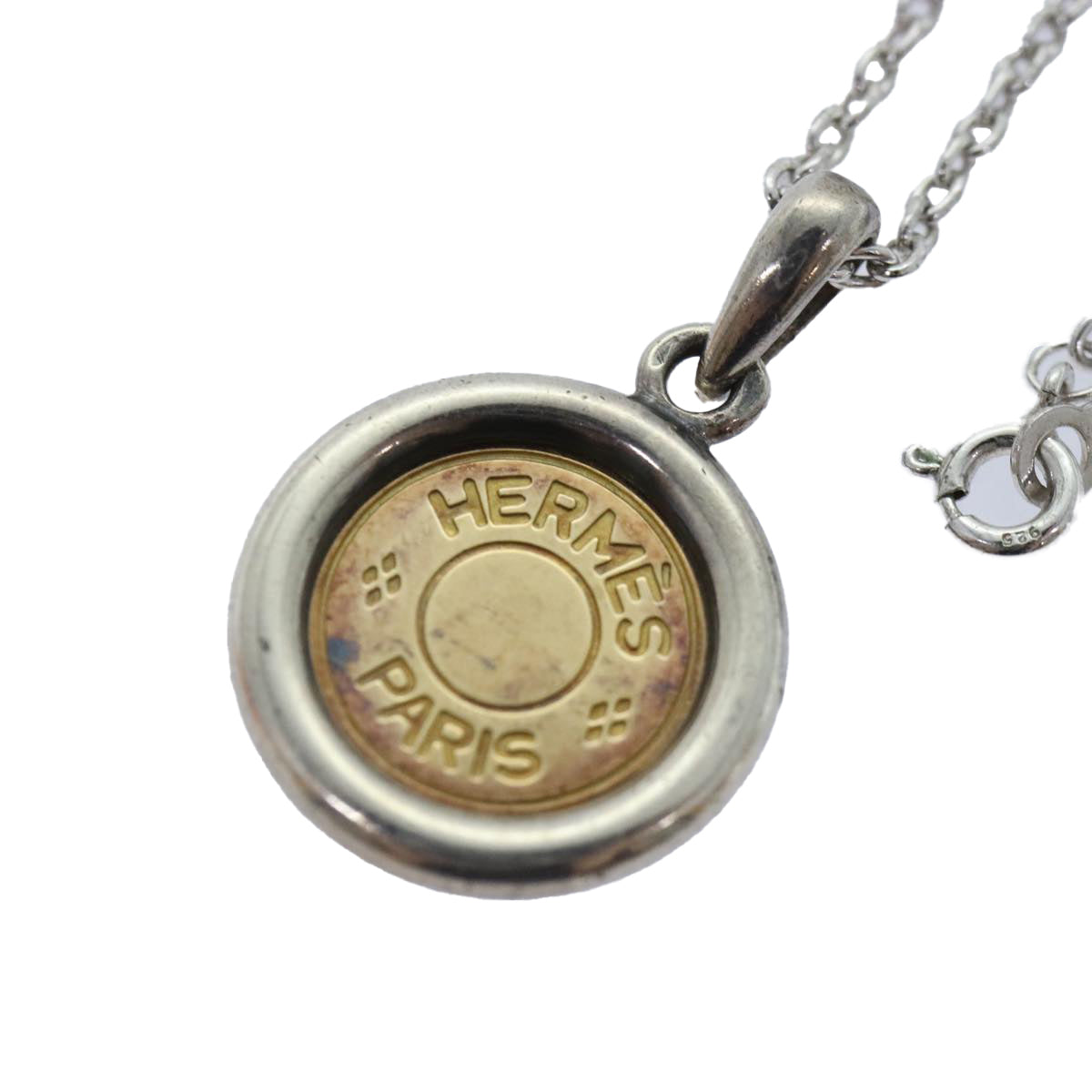 HERMES Serie Necklace Ag925 K18 Silver Gold Auth 89015