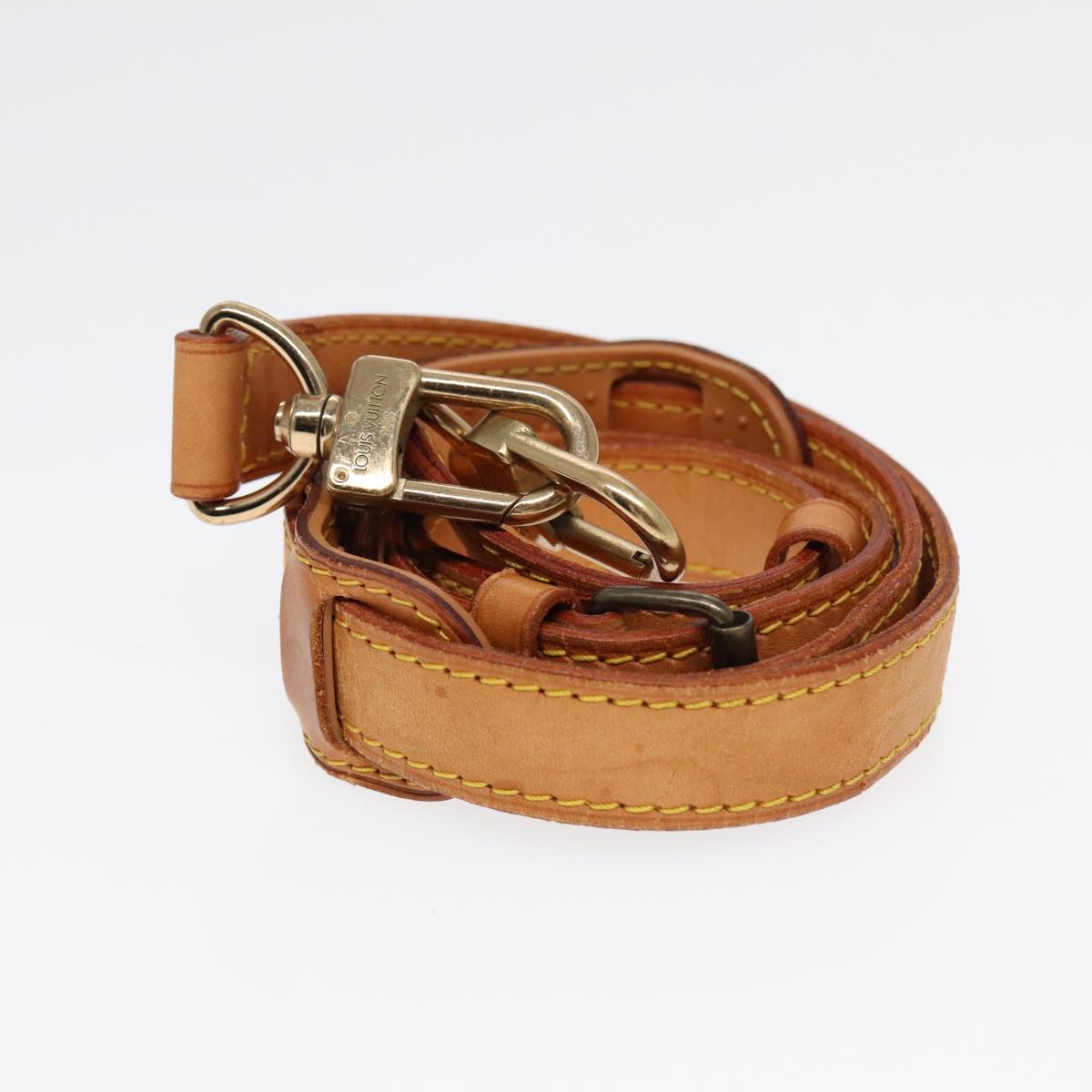 LOUIS VUITTON Adjustable Shoulder Strap Leather 37""""""""-43.7"""""""" Beige LV Auth 89016