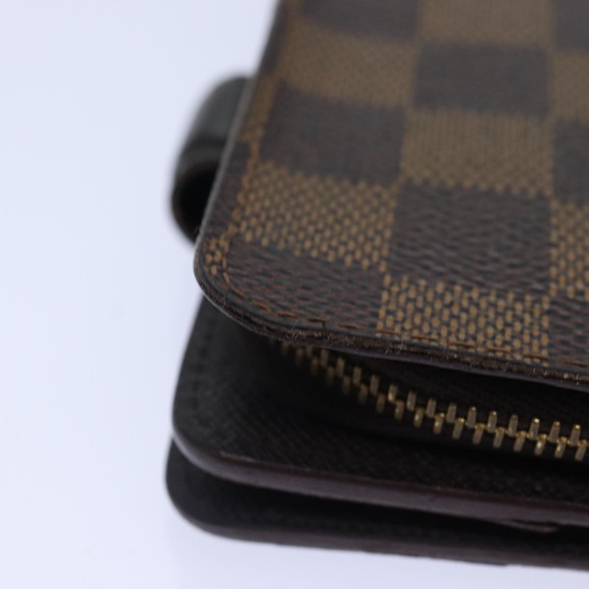 LOUIS VUITTON Damier Ebene Compact Zip Wallet N61668 LV Auth 89019