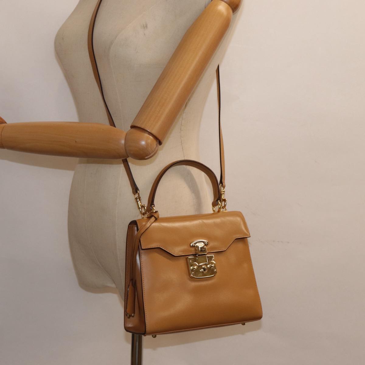 GUCCI Hand Bag Leather 2way Brown Gold 000 110 0211 Auth 89031