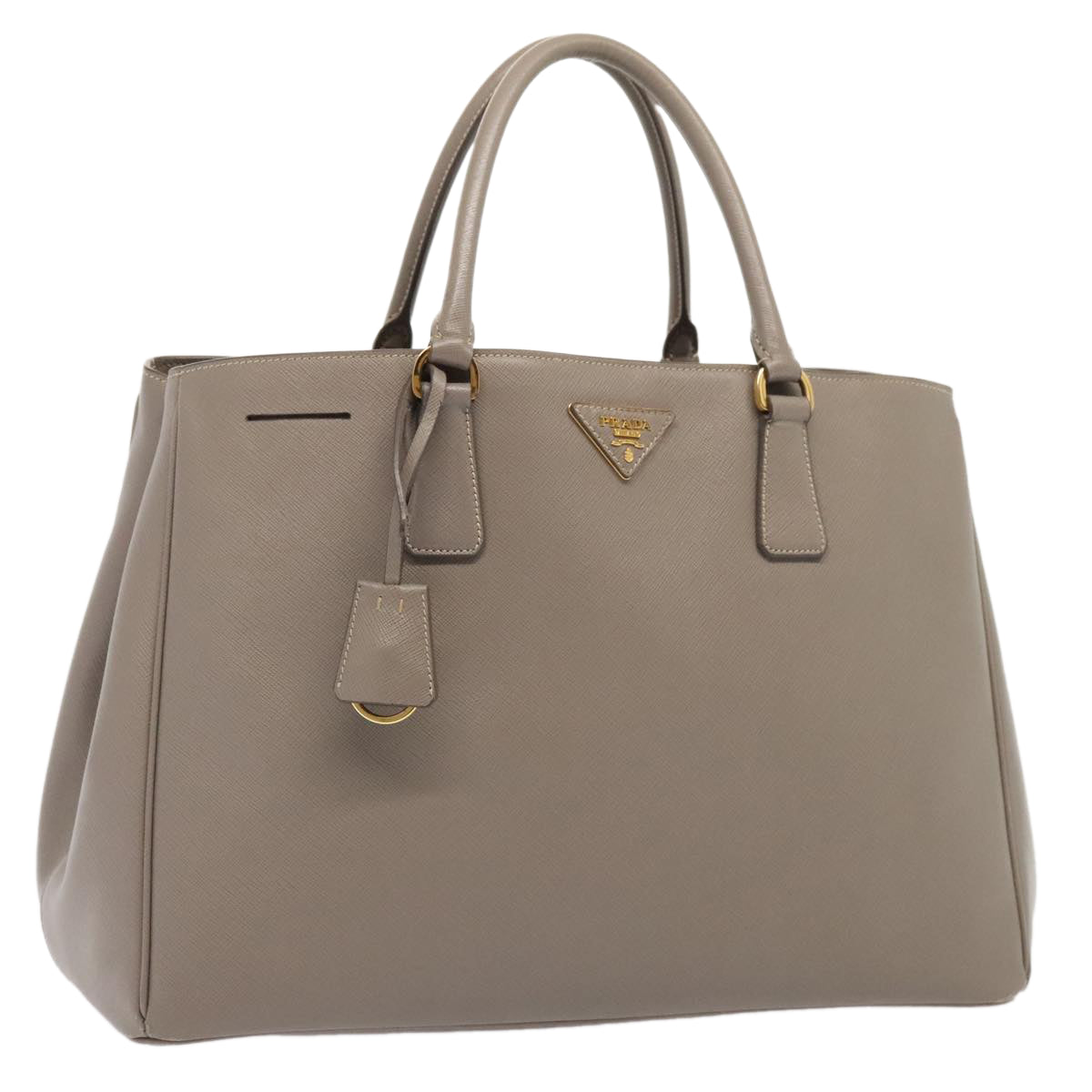 PRADA Hand Bag Safiano leather Beige Gold Auth 89037