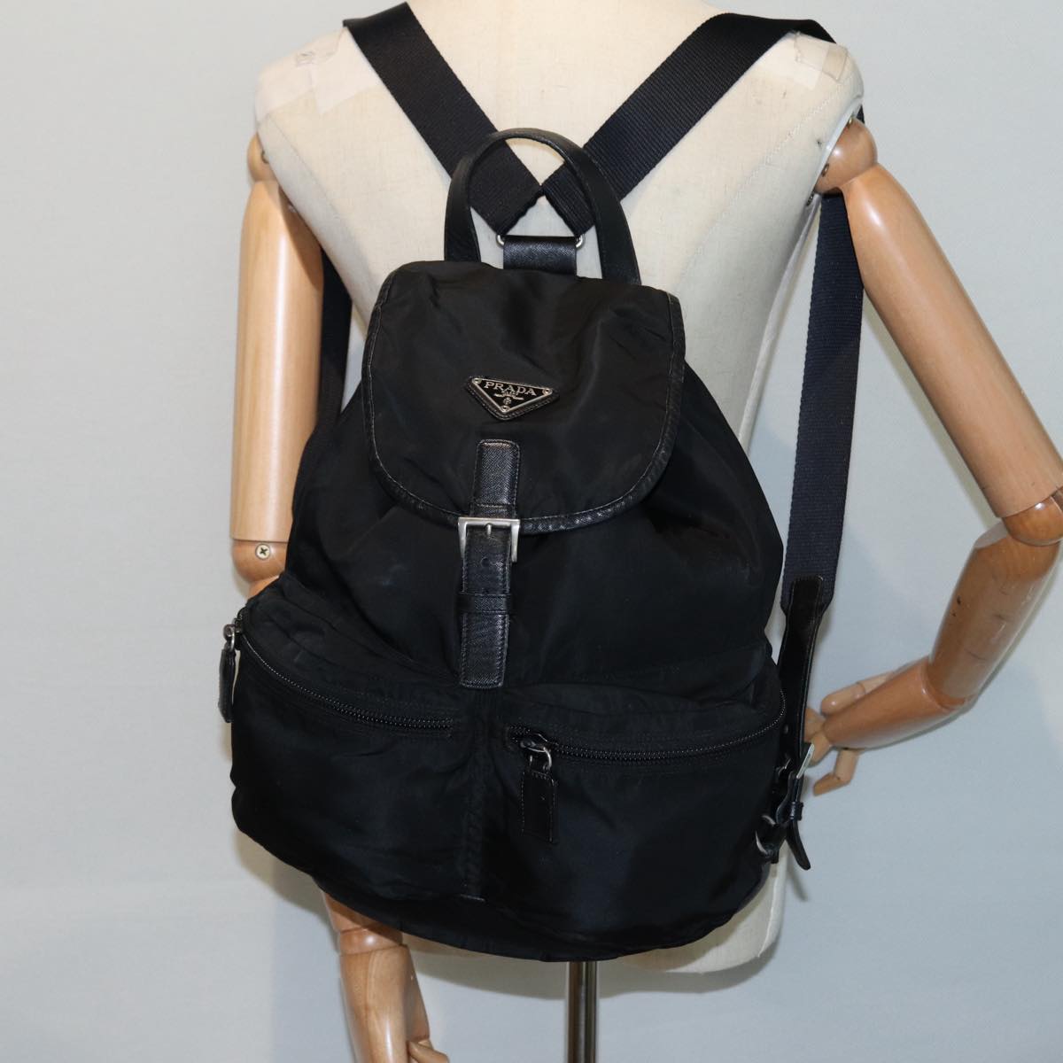 PRADA Backpack Nylon Black Silver Auth 89040