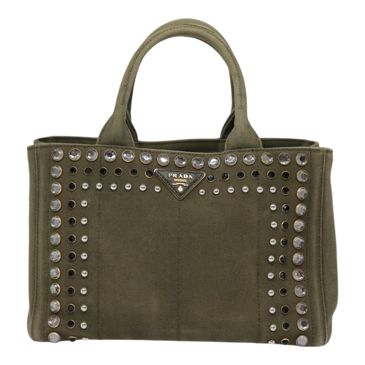 PRADA Bijoux Canapa PM Hand Bag Canvas 2way Khaki Gold Auth 89045