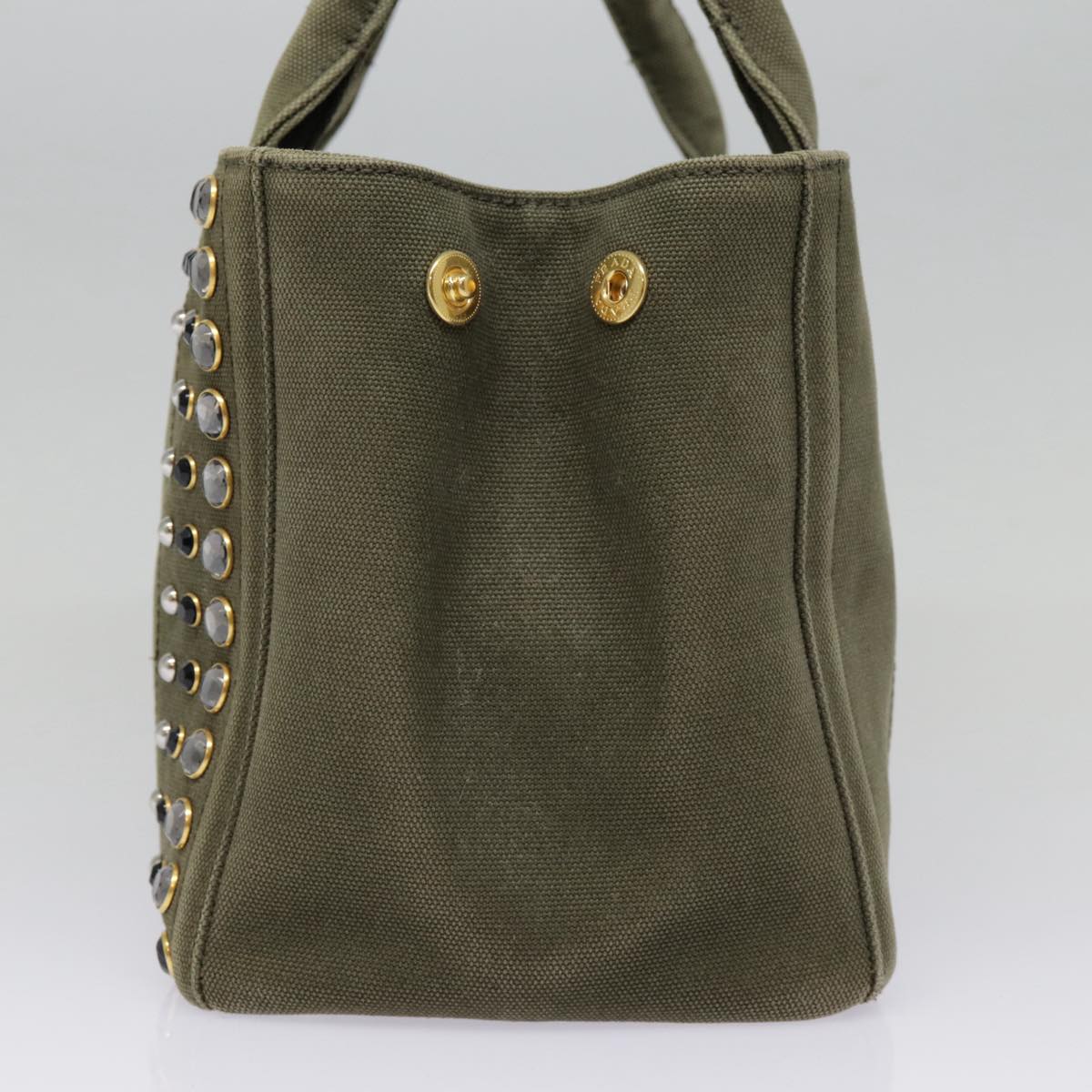 PRADA Bijoux Canapa PM Hand Bag Canvas 2way Khaki Gold Auth 89045