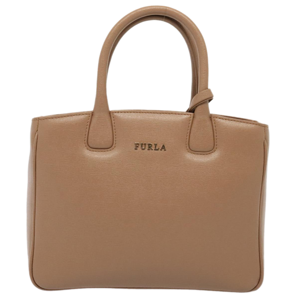 FURLA Hand Bag Leather 2way Beige Gold Auth 89062