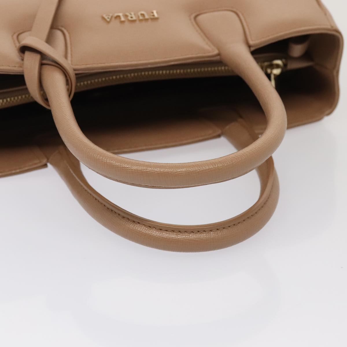 FURLA Hand Bag Leather 2way Beige Gold Auth 89062