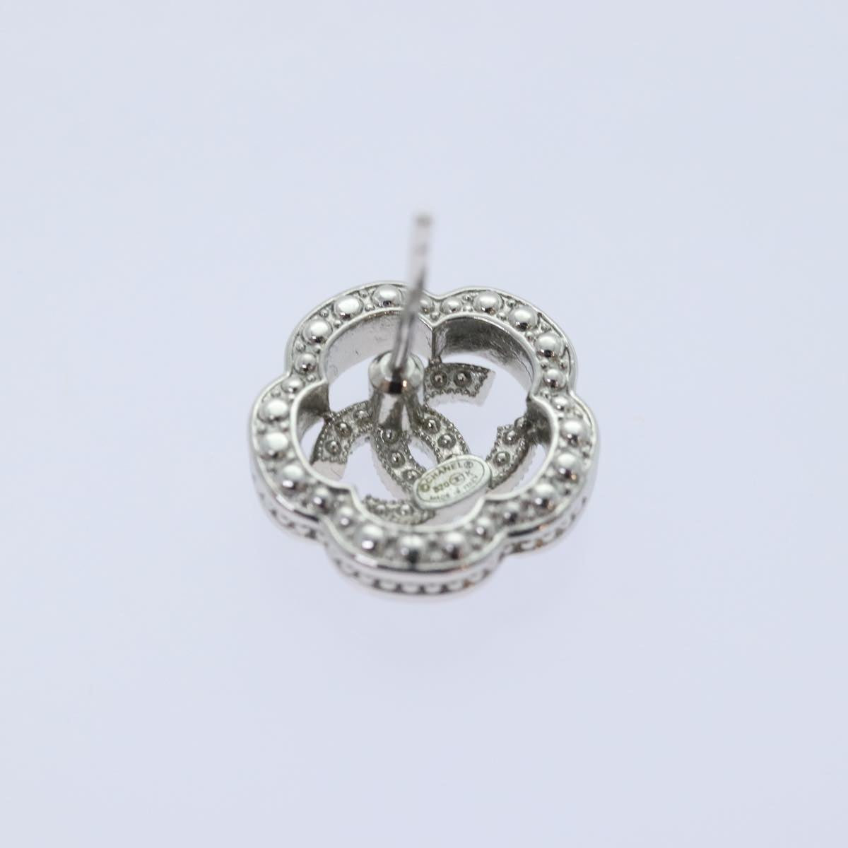 CHANEL Camelia Pierce Earring metal Silver CC Auth 89077