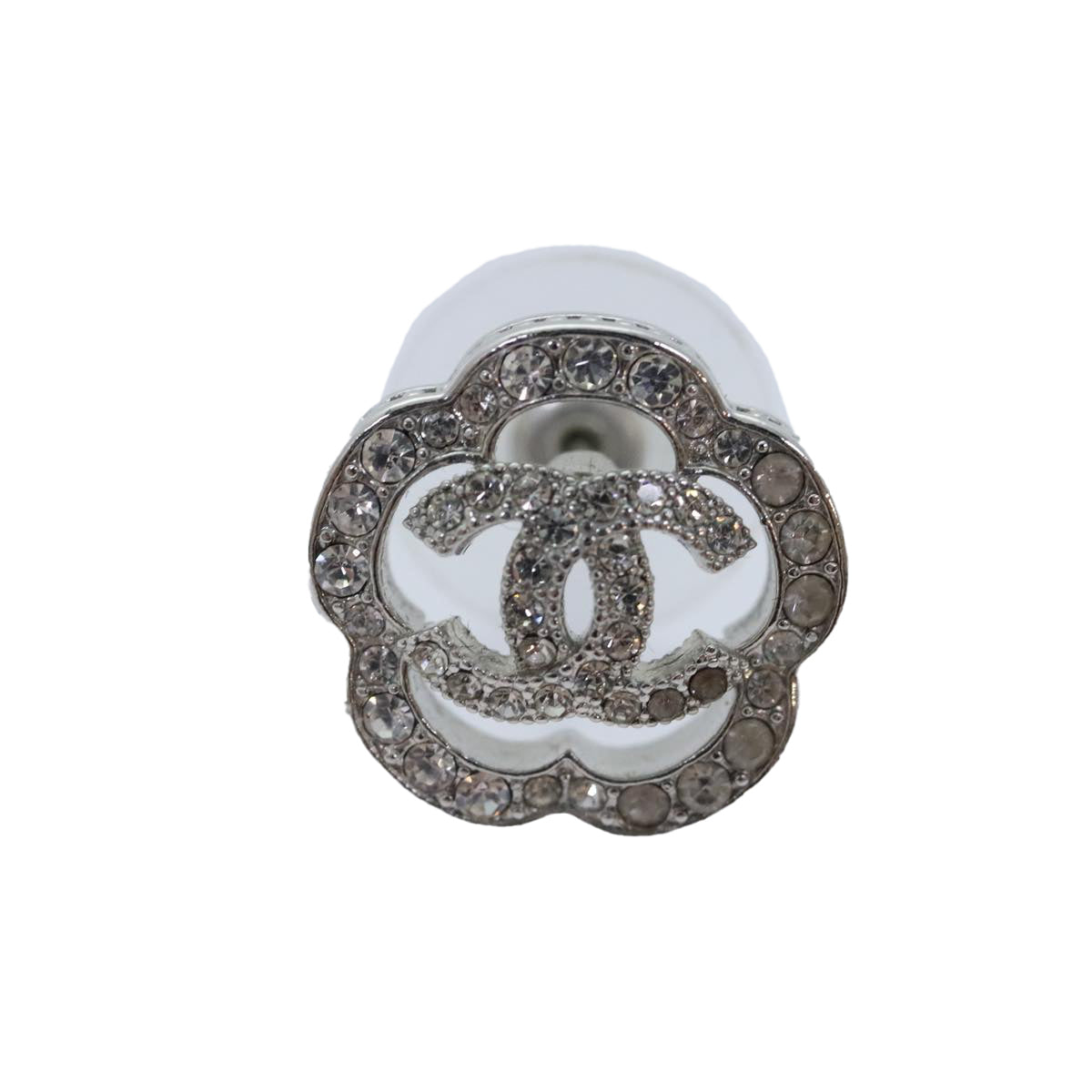 CHANEL Camelia Pierce Earring metal Silver CC Auth 89077